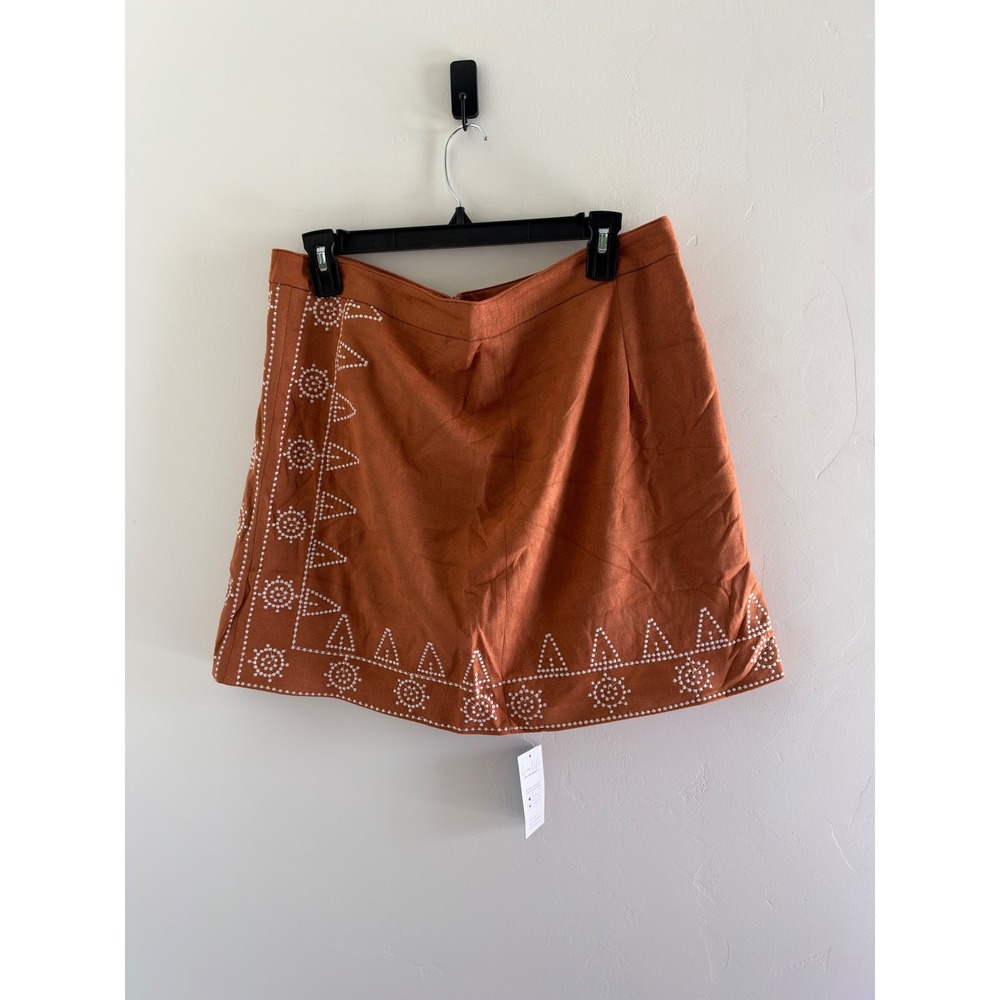 CUPSHE Rust Orange Faux Suede Embroidered Mini Skirt XL Boho Geometric NEW